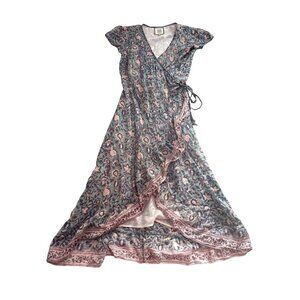 Vintage BELL Wrap Dress in Green Floral Print